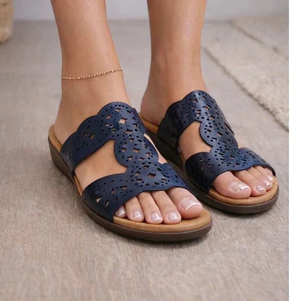 Easy Spirit Brixton Navy Blue Scalloped Slide Sandals Shoes 8m /#26716 - Picture 4 of 6